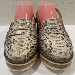 SCHUTZ Brazil Snakeskin Slingback Wedge Penny Loafers, Cream/Brown - 10